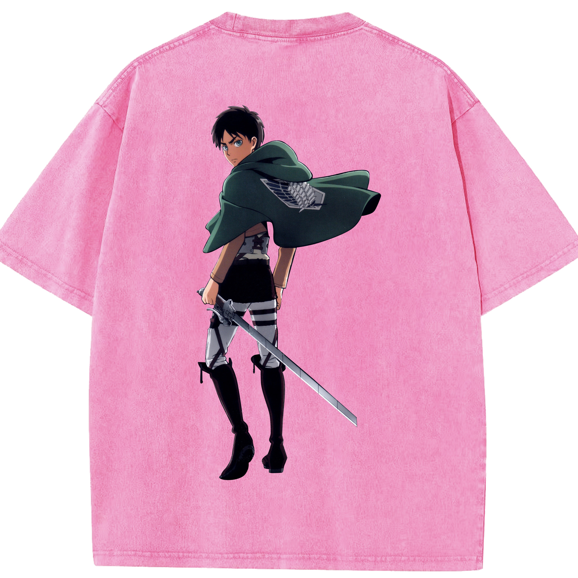 （画像用） 進撃の巨人 エレン･イェーガー Attack on Titan Eren Jäger 綿100% ヴィンテージ風 半袖Tシャツ（背面プリント）